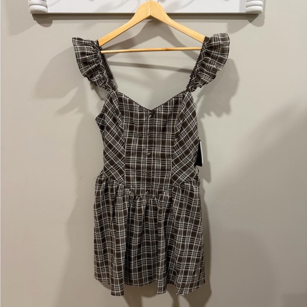 Dry Goods XL Brown Plaid Ruffle Dress